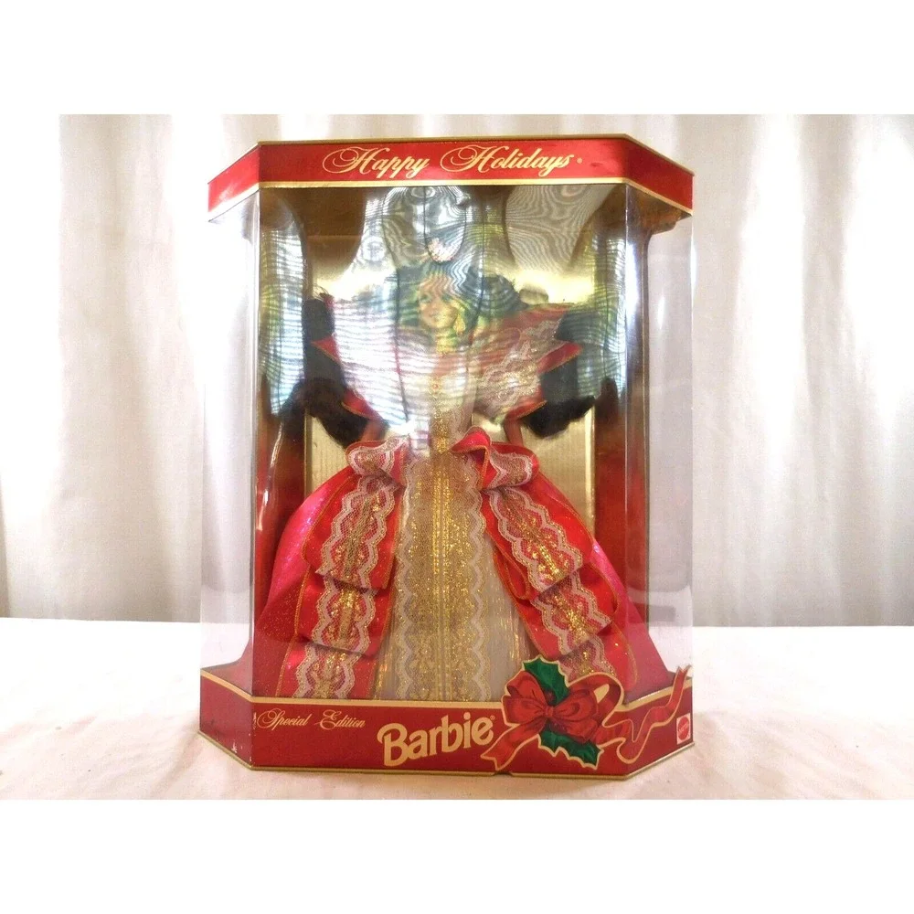Brunette Barbie Happy Holidays #17832, Special Edition 10th Anniv. 1997 Gold